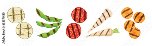 Grilled Vegetables as Cooked Barbecue Food Vector Set