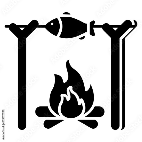 Modern design icon of outdoor fish cooking