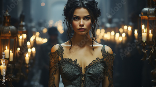 Stunning Vampire Woman Standing in Front of You, Gazing at You