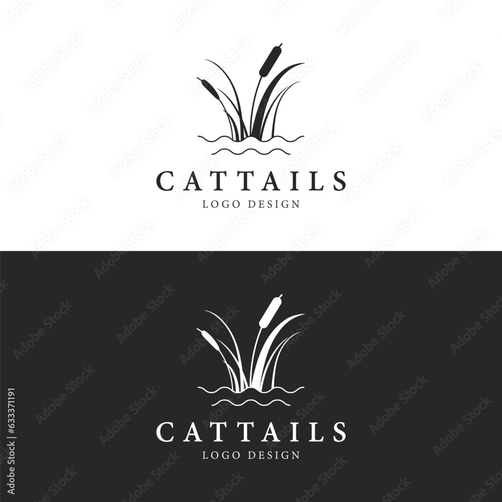 Cattails or reed river grass plant logo template design premium quality.
