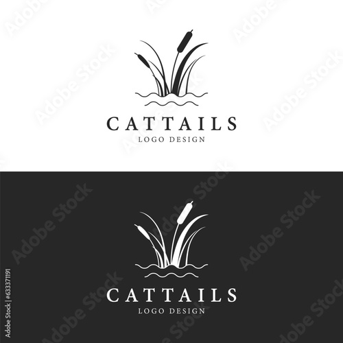 Cattails or reed river grass plant logo template design premium quality.