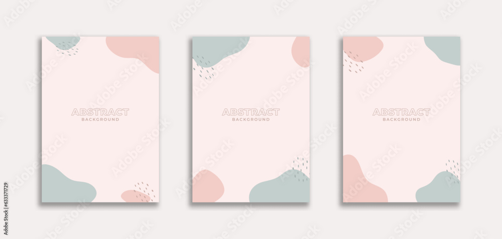 Set of 3 Cute Abstract Background with Blob Pink Blue Color Pastel Theme. Fluid style for banners, pamphlet, poster, frame, border, presentations, flyers, ads, promotion