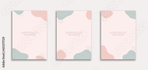 Set of 3 Cute Abstract Background with Blob Pink Blue Color Pastel Theme. Fluid style for banners, pamphlet, poster, frame, border, presentations, flyers, ads, promotion