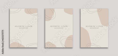Set of 3 Aesthetic Abstract Background with Blob Shape Cream Pastel Color. Fluid style for banners, pamphlet, poster, frame, border, presentations, flyers, ads, social media stories, cover book