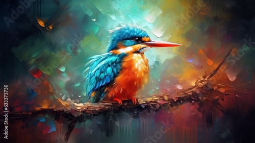 Abstract art.Colorful painting art of a king fisher.Generative AI © Sukritidesign