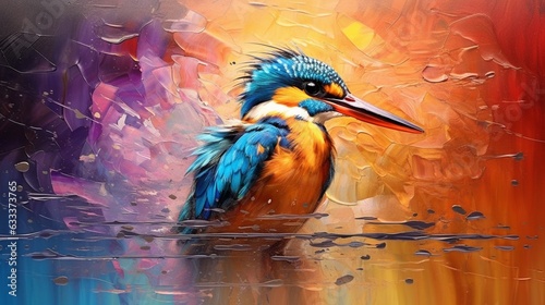 Abstract art.Colorful painting art of a king fisher.Generative AI