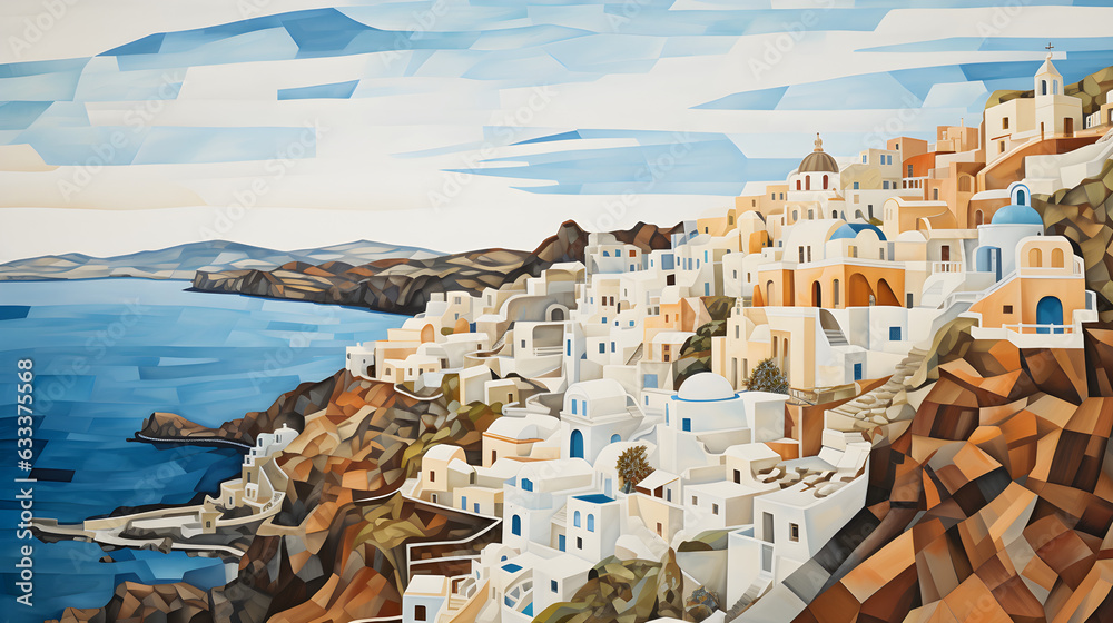 Picturesque Santorini Island Iconic Cycladic Beauty - obrazy, fototapety, plakaty 