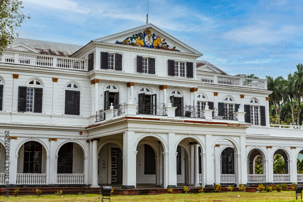Exterior of the presidential palace in Paramaribo, Suriname, South America