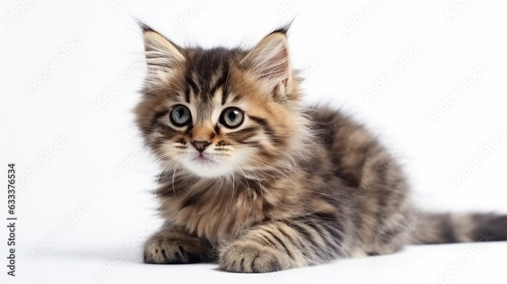 cute kitten on white background with copy space. Generative AI