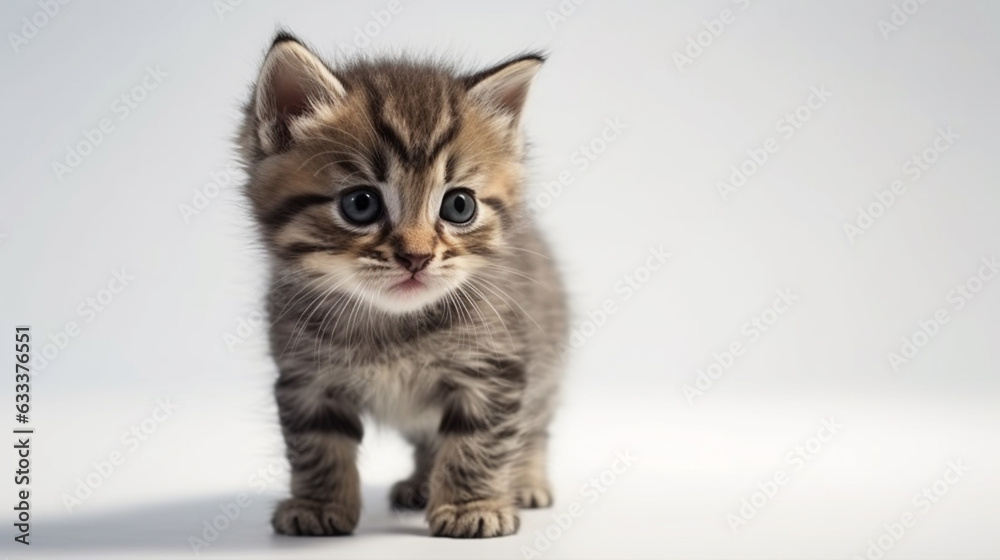 cute kitten on white background with copy space. Generative AI