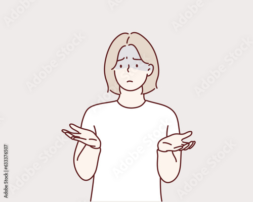 Confused puzzled preoccupied young woman. Hand drawn style vector design illustrations.