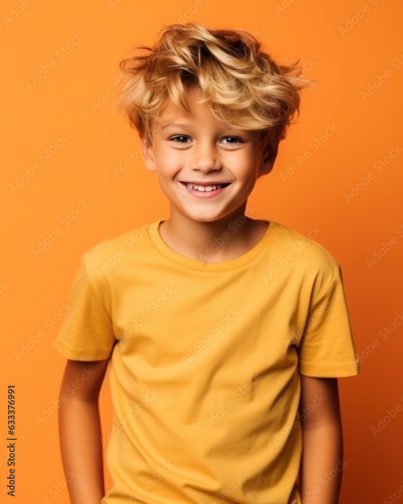 Little pretty boy smiling model posing at camera in bright studio Little pretty boy smiling model posing at camera in bright studio
