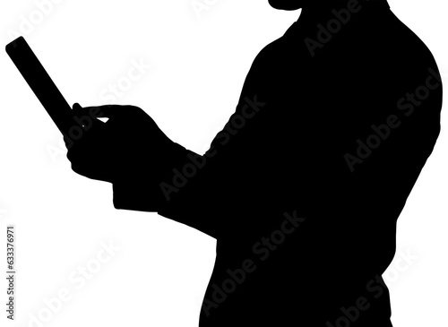 Digital png silhouette image of woman using tablet on transparent background