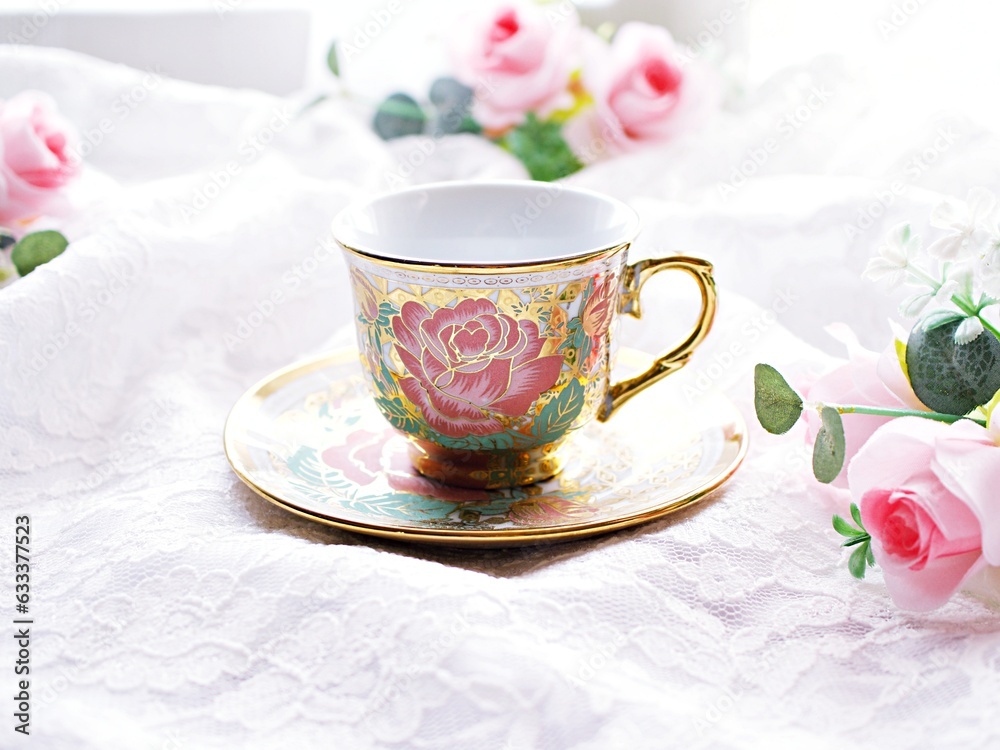 Antique cup of tea with pink rose on white background ,English tea vintage tone Valentine's day romantic ,Mother's day ,pretty background ,Chinese traditional ,coffee cup ,porcelain teacup Antique cup of tea with pink rose on white background ,English tea vintage tone Valentine's day romantic ,Mother's day ,pretty background ,Chinese traditional ,coffee cup ,porcelain teacup