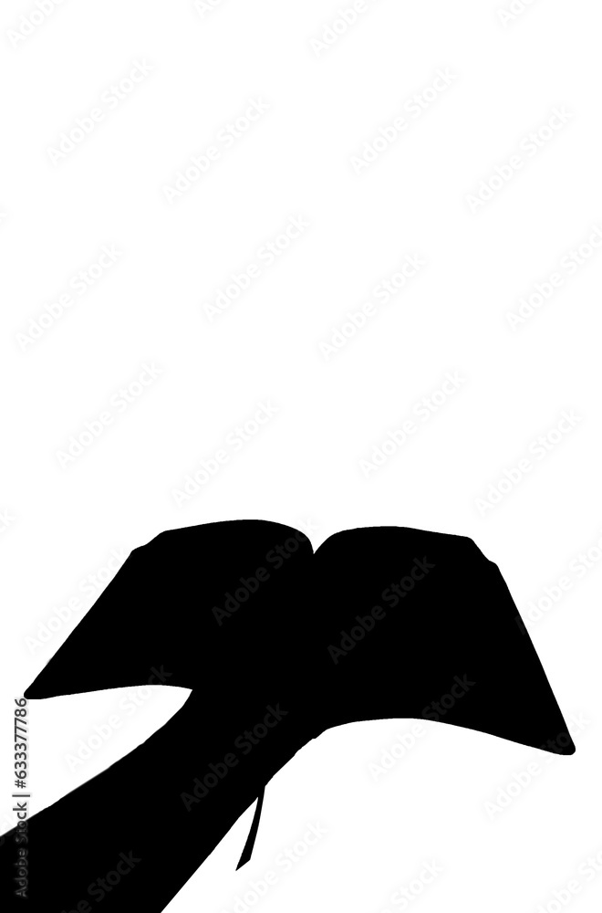 Obraz premium Digital png silhouette image of hand with open book with copy space on transparent background