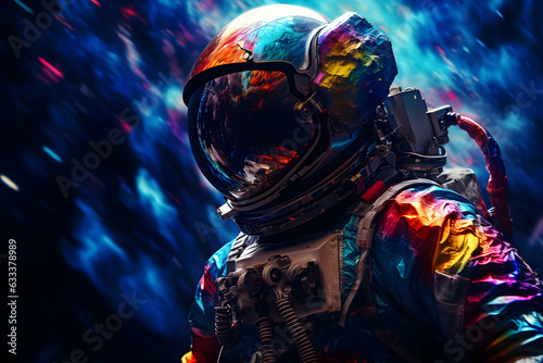 Portrait of a seasoned Astronaut in a spacesuit, gazing towards the cosmos in space with wonder and determination