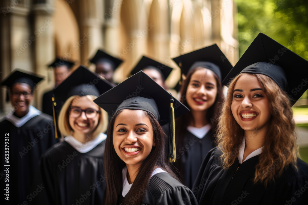 Happy diverse satisfied university graduates. Happy diverse satisfied university graduates.
