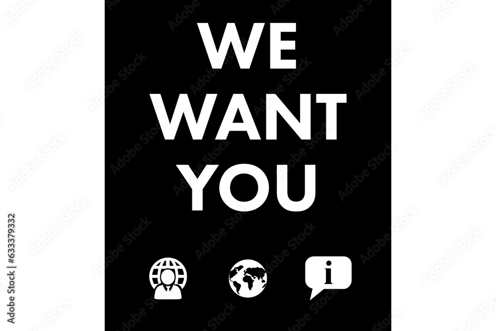 Obraz premium Digital png illustration of media icons and we want you text on transparent background