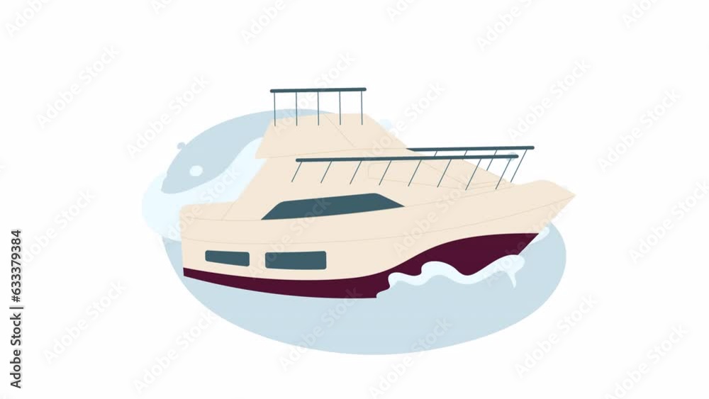 Luxury yacht on water splash sea cartoon animation. Vessel sailing in waves 4K video motion graphic. Ocean splashing around boat. Yacht racing 2D color animated scene isolated on white background Luxury yacht on water splash sea cartoon animation. Vessel sailing in waves 4K video motion graphic. Ocean splashing around boat. Yacht racing 2D color animated scene isolated on white background