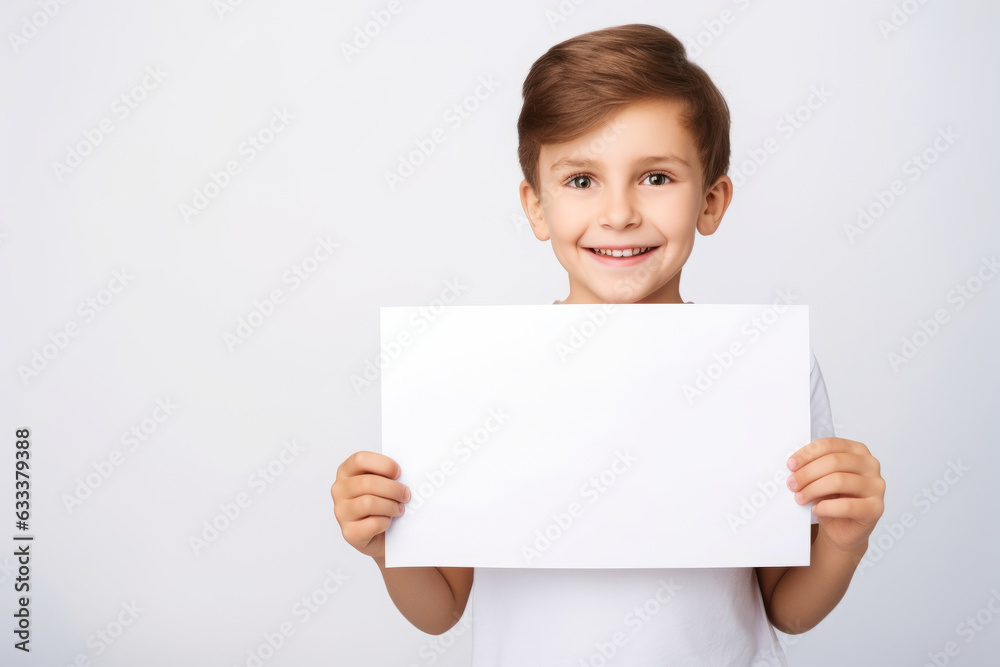 Happy Scholl girl holding blank white banner sign, isolated studio portrait. Happy Scholl girl holding blank white banner sign, isolated studio portrait.