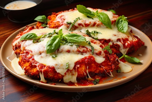 Delicious Chicken Parm Dish with Rice and Vegetables - Savory and Tasty Meal for Dinner or Lunch: Generative AI