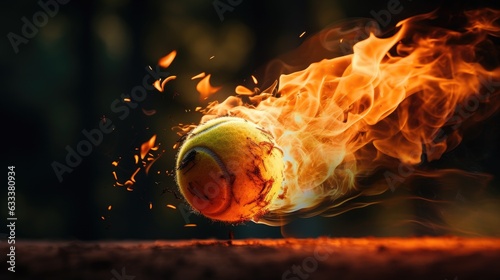 A tennis ball with a fire trail during a match