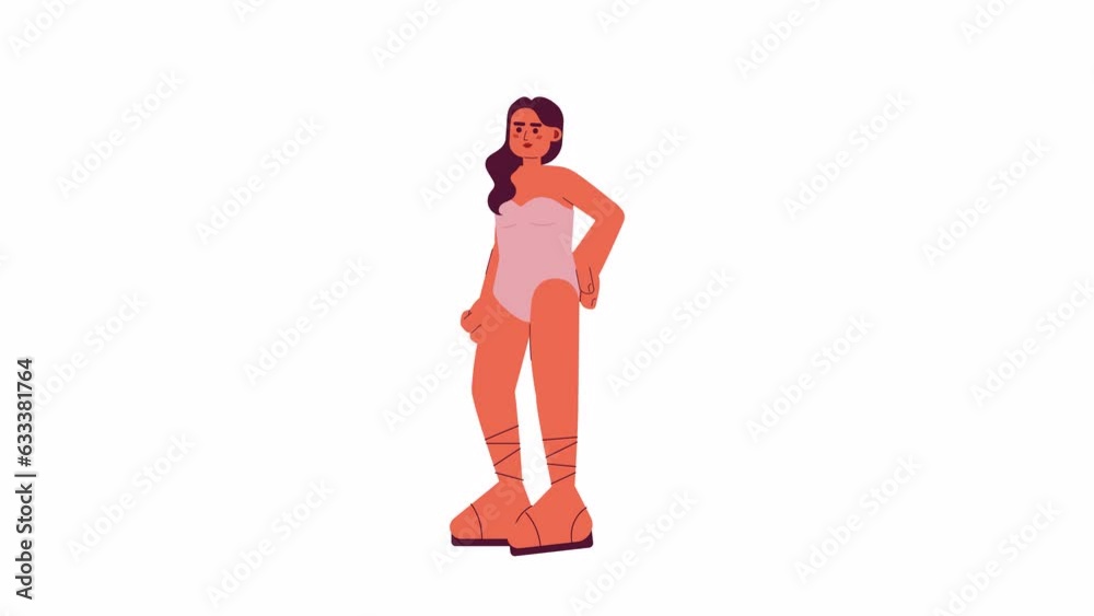 One piece swimsuit young indian woman posing 2D character animation. Summer fashion flat cartoon 4K video, transparent alpha channel. Vacation. Resort chic animated person on white background One piece swimsuit young indian woman posing 2D character animation. Summer fashion flat cartoon 4K video, transparent alpha channel. Vacation. Resort chic animated person on white background