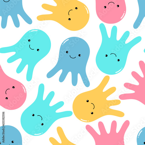 Seamless pattern with octopuses different colors. Vector illustration.