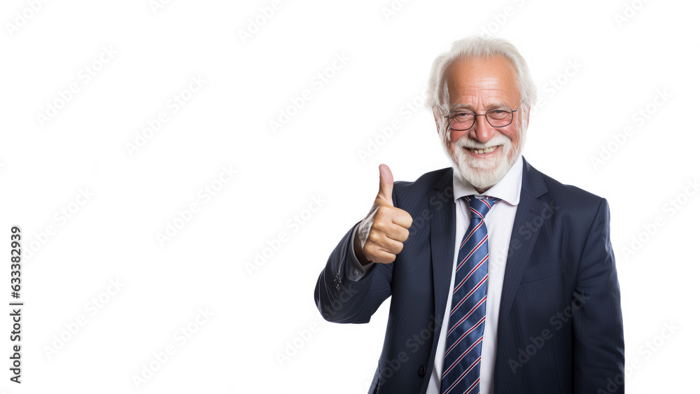 Successful senior businessman in formal suit wear showing thumb up isolated Successful senior businessman in formal suit wear showing thumb up isolated