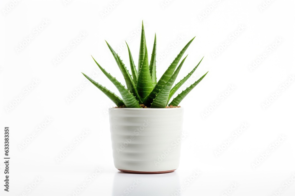 Small aloe vera plant in round pot isolated on white background. Small aloe vera plant in round pot isolated on white background.