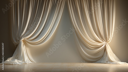 luxury white curtain with the warm and cool light background photo