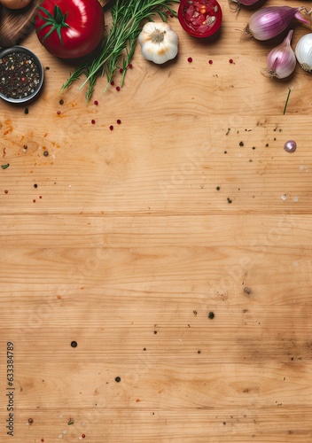 Topdown View Chalkboard on Dark Wooden Table Surrounded by Healthy Food & Spices - Digital Studio Backdrops, Photoshop Overlays