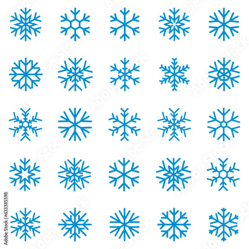 Blue snowflakes vector icons set.