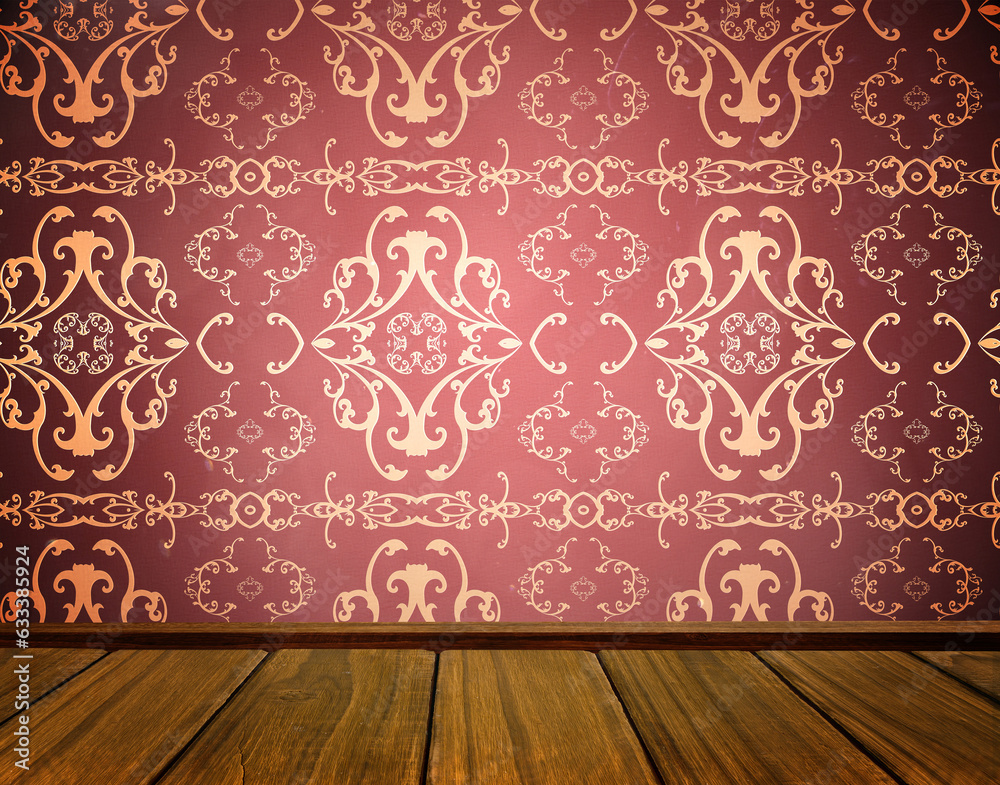 Digital png illustration of gold pattern on claret background and woods Digital png illustration of gold pattern on claret background and woods