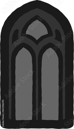 Gothic window plate tracery stylized drawing. Architectural stone frame; medieval cathedral/church arches element illustration; vector
