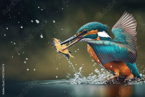 Kingfisher is catching a fish, generative AI © Kien