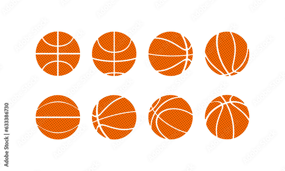 set of basket balls with various different views. basketball icons vector.