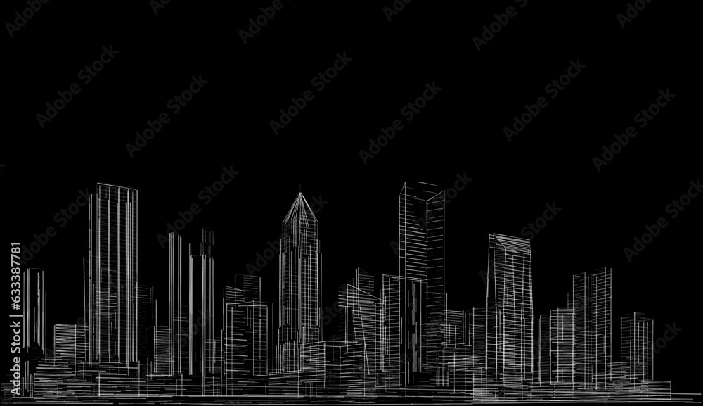 Sketch of a city 3d rendering