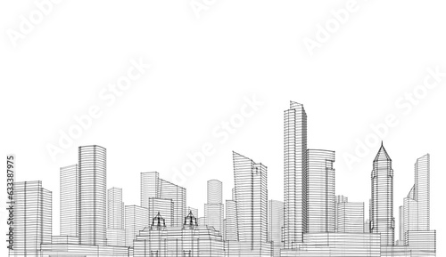 Sketch of a city 3d rendering