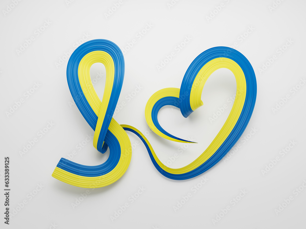 3d Flag Of Ukraine Heart Shaped Wavy Awareness Ribbon flag On White Background 3d Illustration 3d Flag Of Ukraine Heart Shaped Wavy Awareness Ribbon flag On White Background 3d Illustration