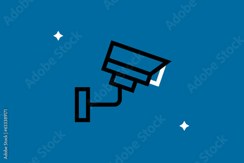 Vector security guard illustration in flat design style,  geometric video camera icon.