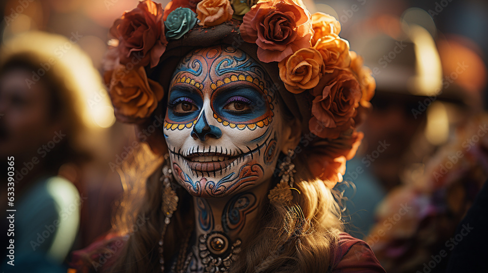 Vibrant Day of the Dead street festival with lively music and dancing, Day of the Dead Generative AI Vibrant Day of the Dead street festival with lively music and dancing, Day of the Dead Generative AI
