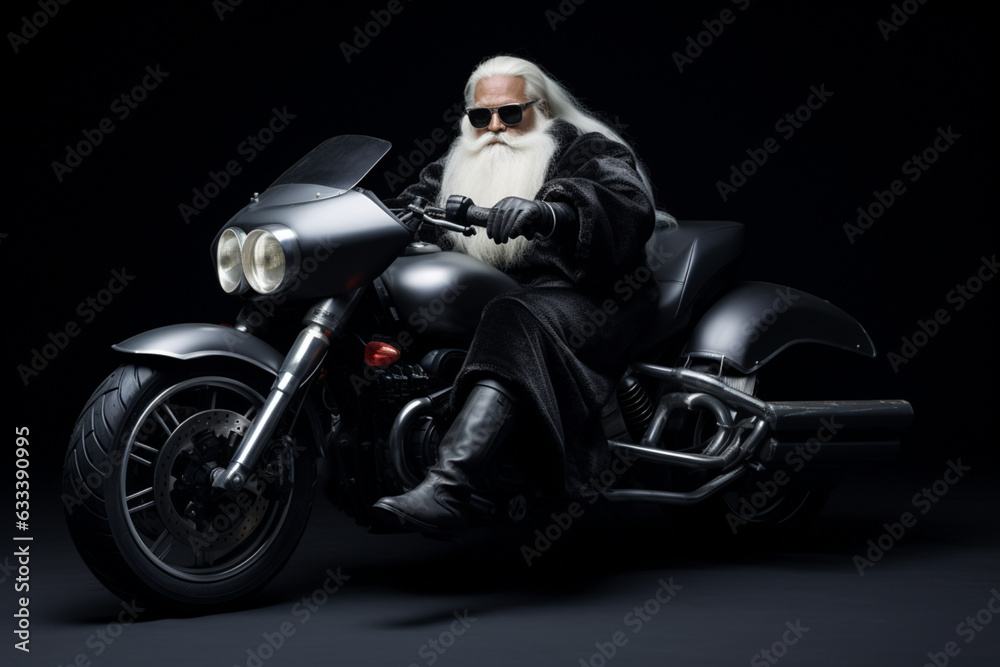 Santa Claus Black in Motorbike, Generative AI Santa Claus Black in Motorbike, Generative AI