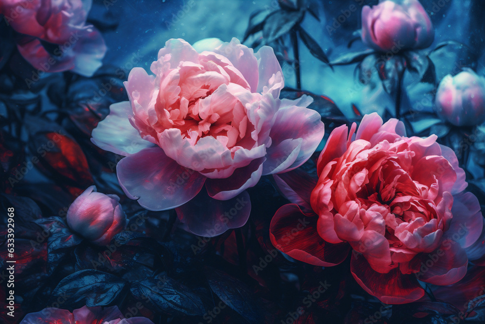 bright bloom design colours nature flower neon blossom peony flora. Generative AI. bright bloom design colours nature flower neon blossom peony flora. Generative AI.