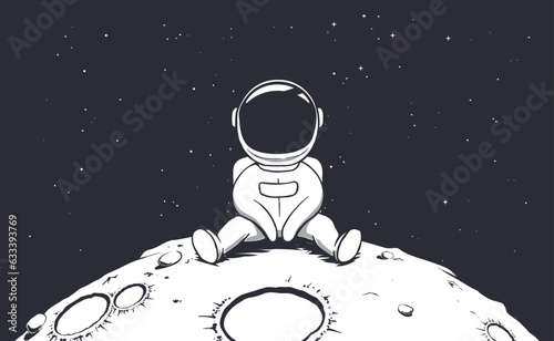 Leinwand Poster Astronomer sits alone on planet