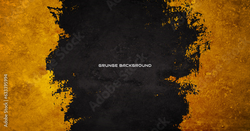 Grunge texture effect background. Distressed rough dark abstract textured. Black isolated on golden decoration. Graphic design element vintage style concept for banners, flyer, card, or brochure cover