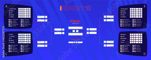 Tournament schedule, Rugby championship Bracket on blue abstract background.