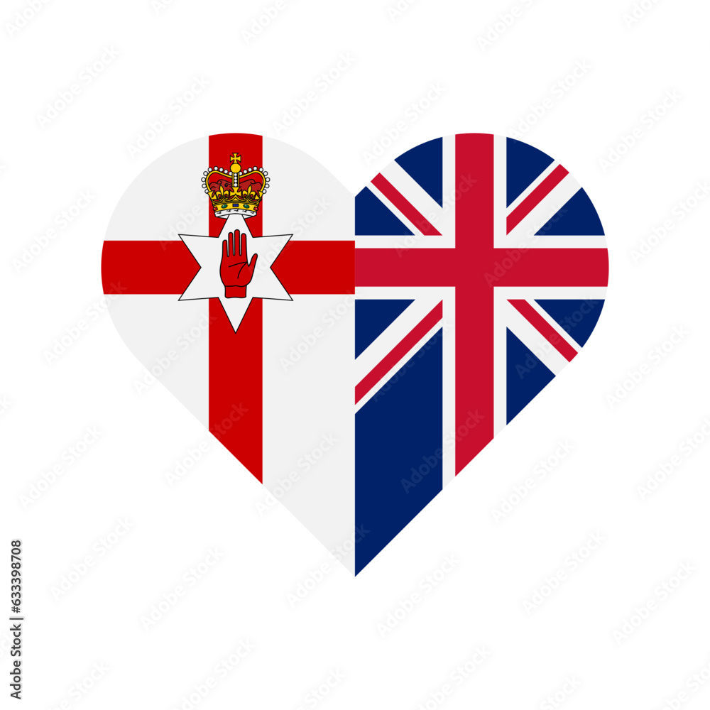 Fototapeta premium unity concept. heart shape icon of northern ireland and united kingdom flags. vector illustration isolated on white background