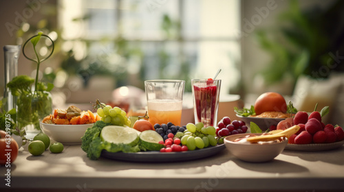 variety of vegetables on white table with blurred background