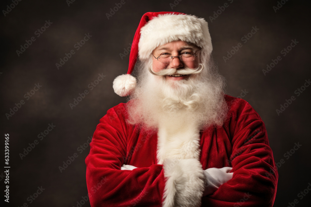 Joyful Santa Claus with White Beard and Glasses: Jolly Christmas Studio Portrait, Generative AI Joyful Santa Claus with White Beard and Glasses: Jolly Christmas Studio Portrait, Generative AI